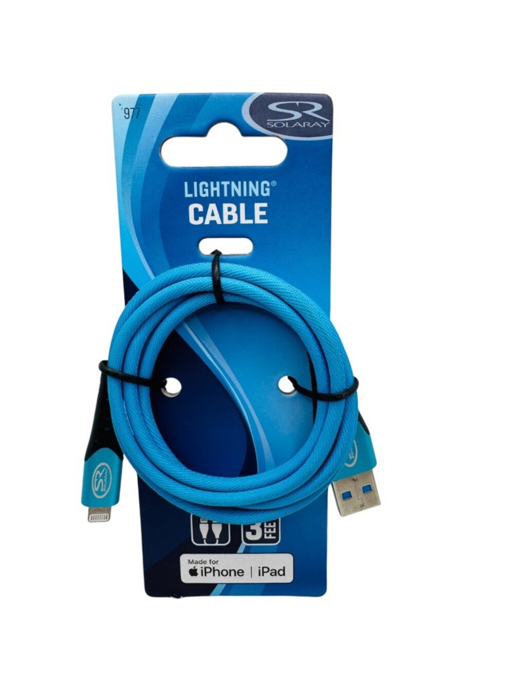 Solaray MFi Fast Charging 3ft Cable iPhone iPad USB Charging Sync Cord Blue